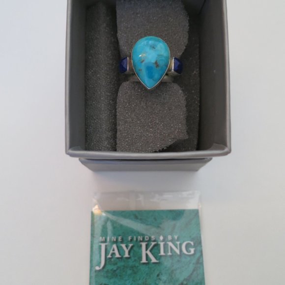 Jay King Mine Finds Genuine Turquoise-Lapis Lazuli Sterling Silver Teardrop Ring - Picture 1 of 6